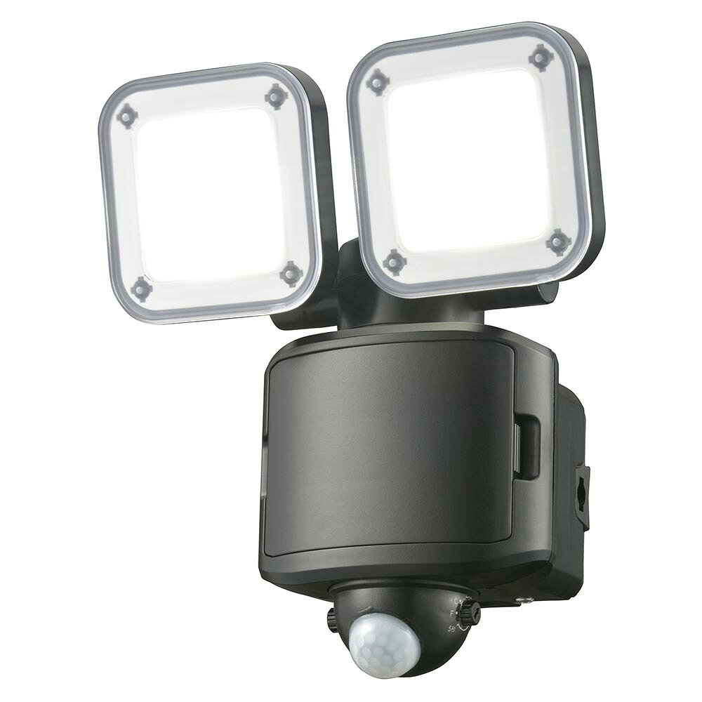 防犯LEDセンサーライト（650 lm/昼光色/単2形×3本使用/保護等級IP44/2灯/ブラック...