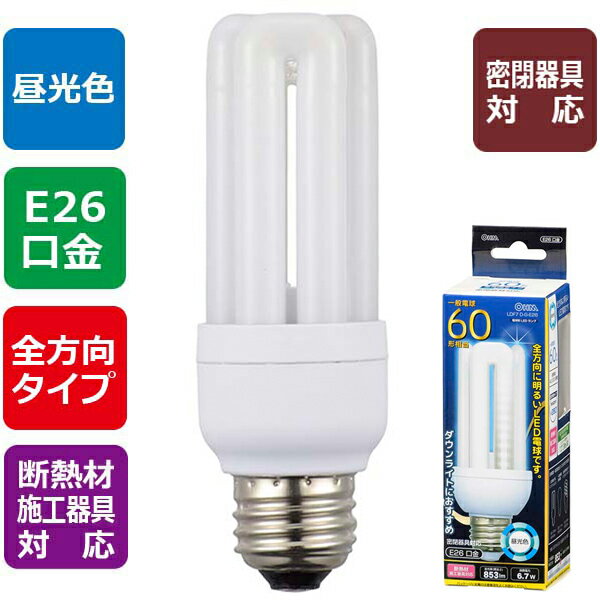 樂天商城 - LED電球 D形（60形相当/853lm/昼光色/E26/全方向配光280°/密閉形器具対応/断熱材施工器具対応）_06-1683_LDF7D-G-E26_OHM（オーム電機）