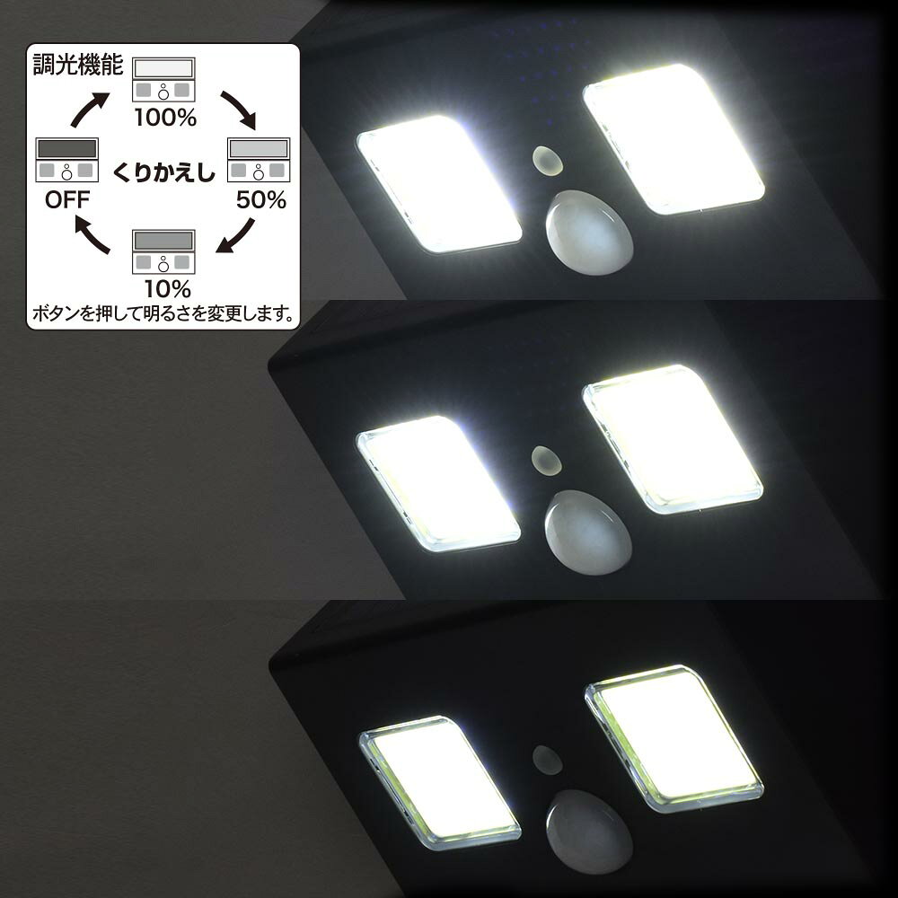 センサーウォールライト（人感/400lm/ソーラー発電＋乾電池/単3形×3本使用/昼光色/...