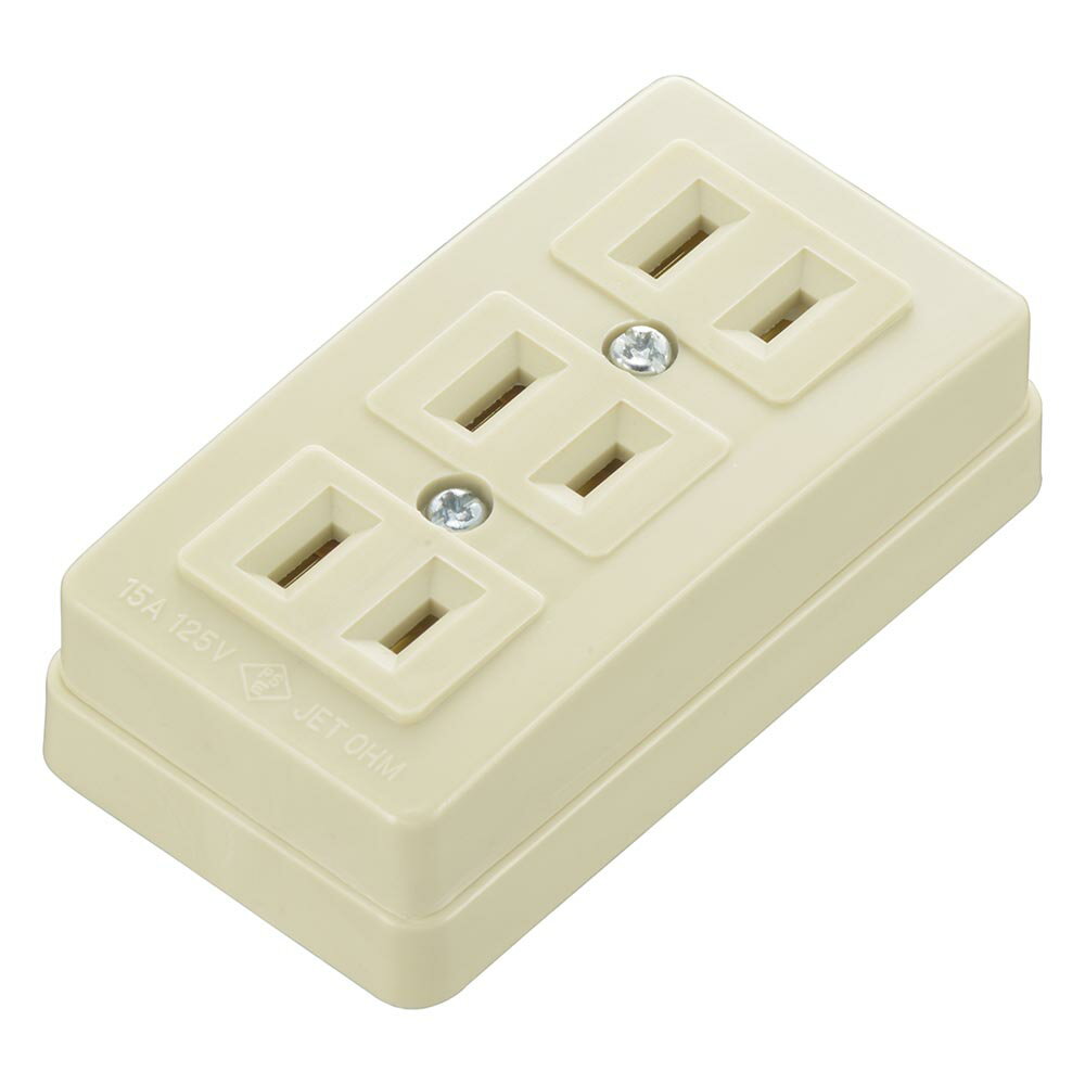 樂天商城 - トリプルコンセント（3口/露出配線用/1500Wまで/15A-125V/ホワイト/パッケージあり）_06-5398_HS-RK3/P_OHM（オーム電機）