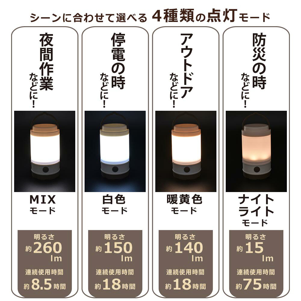 LEDミニランタン（260 lm MIX/連続使用75時間 ナイトライト/単3形×3本使用/保護等級 IPX4）_08-1048_LNP-B260-W_OHM（オーム電機） exsight-10049540 エクサイトセキュリティ楽天市場店 サンプル画像2