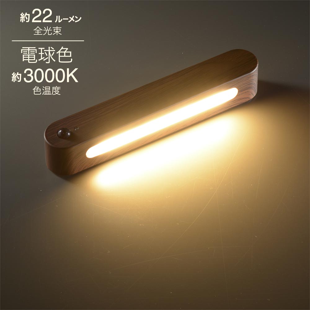 LEDナイトライト（高演色Ra95/人感＆明暗センサー/22 lm/強力マグネット/USB充電/...
