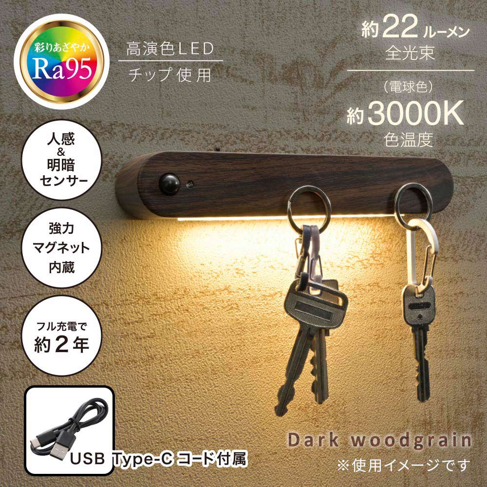 LEDナイトライト（高演色Ra95/人感＆明暗センサー/22 lm/強力マグネット/USB充電/...