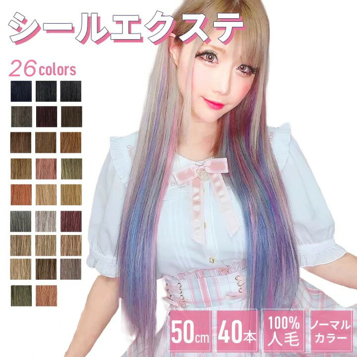 エクステ シールエクステ 人毛エクステ シール ロング メッシュ ハイライト インナーカラー イヤリングカラー シール エクステ ダンス 子供 簡単 セルフ ピンク シルバー 黒 茶 カラーエクステ ちいめろ おしゃれ かわいい
