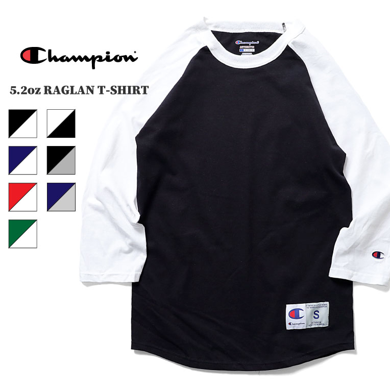 Champion / チャンピオン a-t1397 5.2oz RAGRAN T-SHIRT / 5.2オンス ラグラン Tシャツ -全7色- コットン/ロゴ/シンプル/7分袖/tee/ラグラン/ベースボール/2トーン 