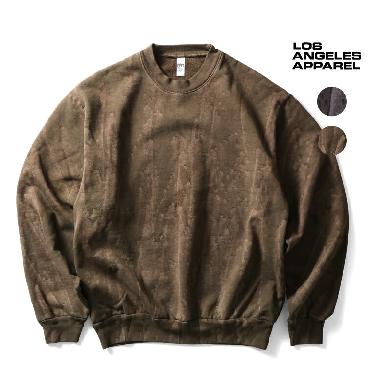 LOS ANGELES APPAREL / ロサンゼルスアパレル L-HF07DD 14oz FLEECE CREWNECK DRIP DYE / フリースクルーネックドリップダイスウェット -全2色- メンズ アメカジ ヴィンテージ 起毛 総柄 アメリカ製 個性的 [L-HF07DD]