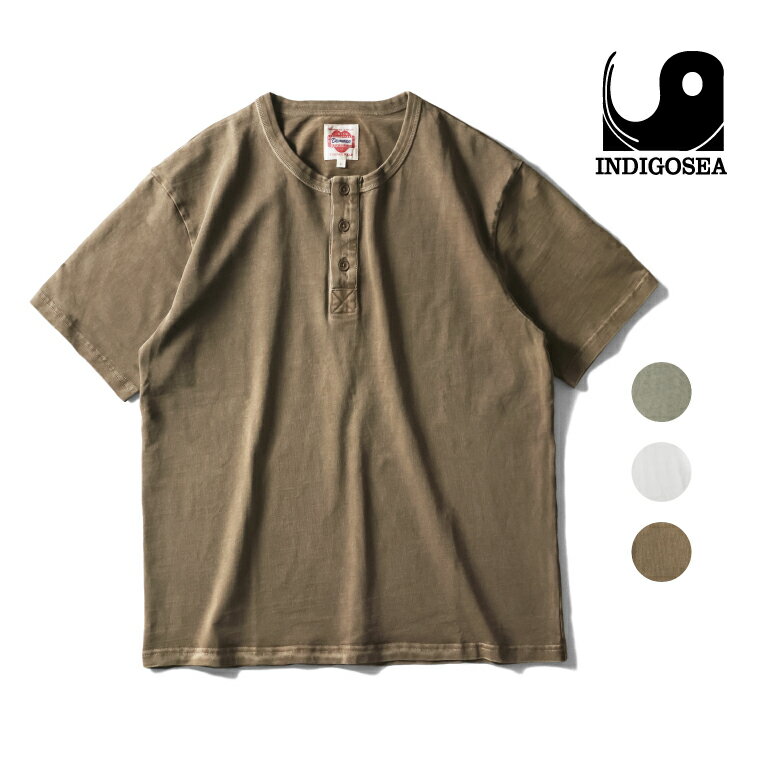 Rakuten - INDIGO SEA / インディゴシー INS267 THREE BUTTON HENLEY SHIRT / スリーボタンヘンリーネックTシャツ -全3色- 半袖 ショートスリーブ 無地 アメカジ ヴィンテージ ストーンウォッシュ加工 [INS267]
