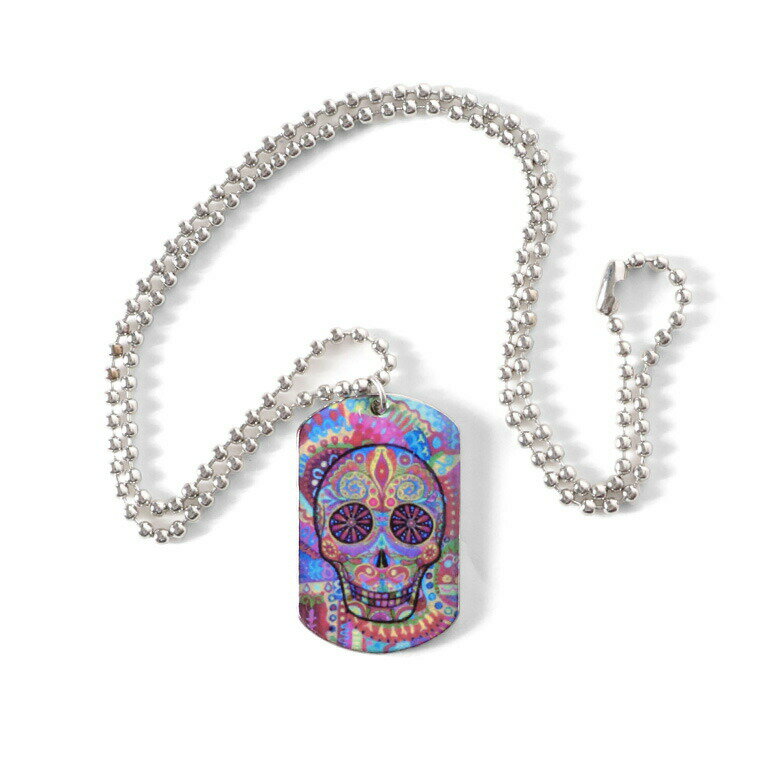 NO BRAND / ノーブランド F-2437 DAY OF THE DEAD MULTI COLOR EXPOXT DOGTAG NECK LACE / デイ オブ ザ デッド マルチカラー エポキシ ドックタグ ネックレース -全1色- ネックレス カラベラ メキシコ ドクロ ボールチェーン プレート メンズ レディース 