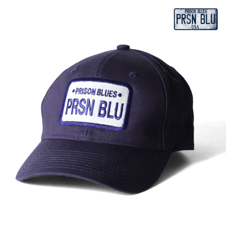 PRISON BLUES / プリズンブルース PRBS755 NAVY LOGO BASEBALL CAP / ネイビーロゴベースボールキャップ -全1色- 帽子 ネームパッチ 調節 小物 シンプル 男女兼用 6パネル マジックテープ アウトドア メンズ レディース ユニセックス ロゴ [PRBS755]