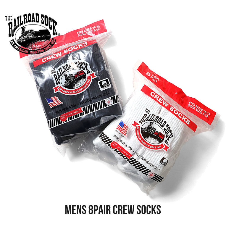 THE RAILROAD SOCK / レイルロードソック RS808 MENS 8PAIR CREW SOCKS / メンズ8足クルーソックス -全2色- 無地/靴下/アメリカ/MADE IN USA 