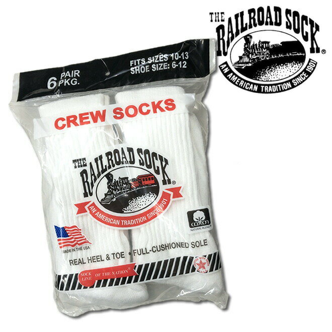 RAILROAD SOCK/レイルロードソックス RS6070 6PAIR CREW SOCKS / 6ペア クルーソックス -ホワイト- アメカジ ハイソックス くつ下 タオル地 厚手 アメリカ製 USA メンズ レディース 靴下 6足セット 白 コットン ビジネス プレゼント ギフト [RS6070] 1