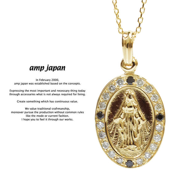 アンプジャパン amp japan 13AH-362 K10 Gold Maria Locket Necklace with Dia & Black Dia AMP JAPAN マリア ネックレス メンズ レディース