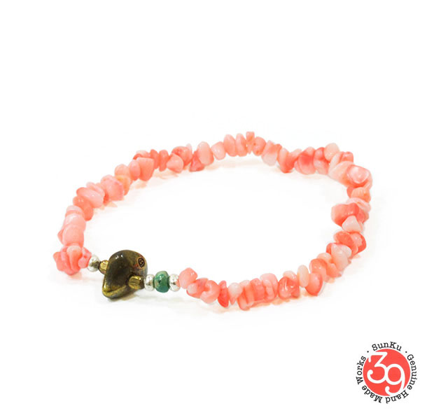 Sunku/39/サンクSK-051 Pink Coral Bracelet アンティークビーズブレスレットCoral/サンゴSilver925/シルバー/BRASS/真鍮アンティーク/..