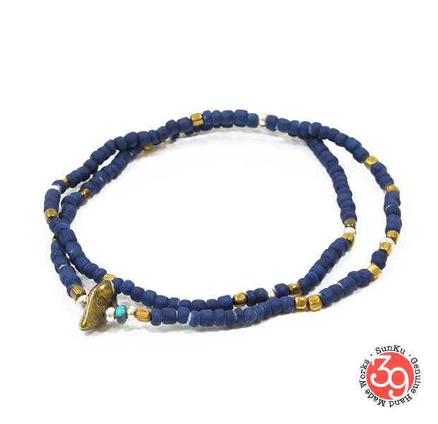 Sunku/39/サンクSK-025 Indigo Dye Beads Anklet Necklace アンティークビーズNecklace/ネックレス/Anklet/アンクレットSilver925/シルバー/BRASS/真鍮アンティークメンズ/レディースアクセサリー