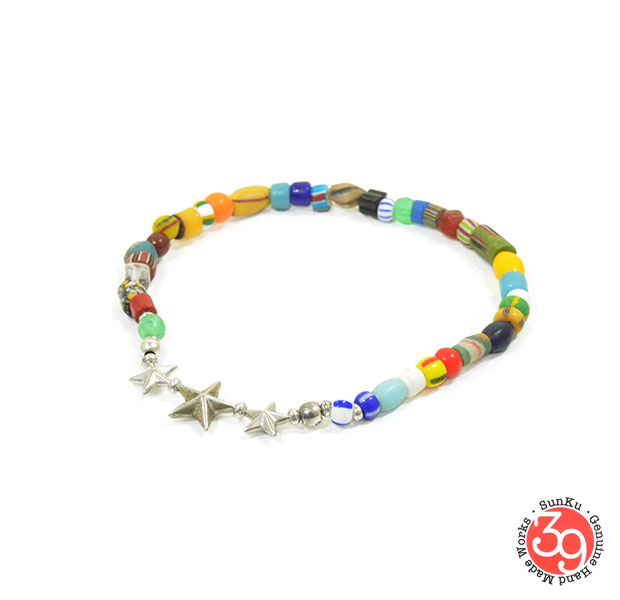 Sunku 39 サンク SK-144 MIX Star Beads Anklet Silver シルバー スター アンティーク ビーズ アンクレット