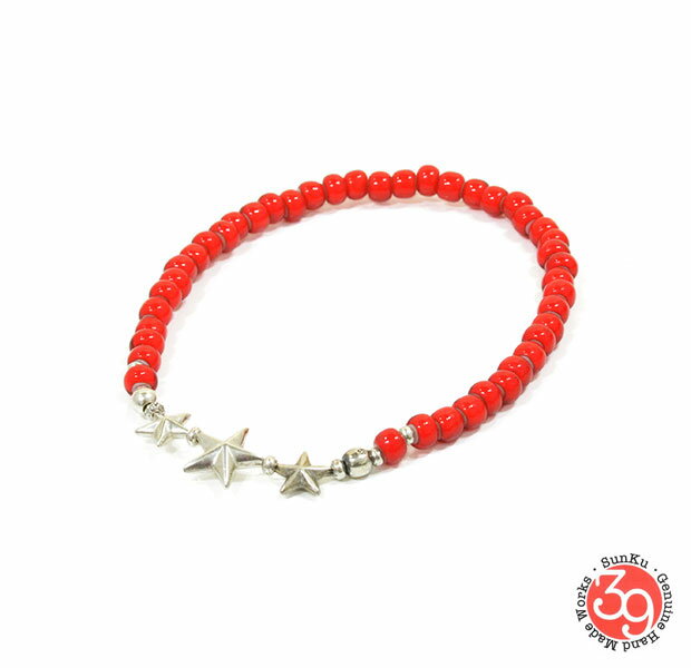 Sunku 39 サンク SK-144 RED Star Beads Anklet Silver シルバー スター アンティーク ビーズ アンクレ..