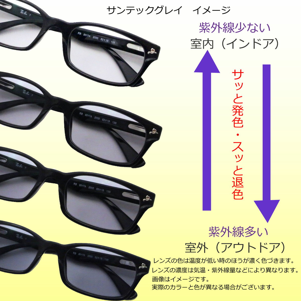 レイバン メガネ Ray-Ban RX5017A-2000（52）【色が変わる調光レンズ付 HOYA サンテック調光メガネセット】（調光レンズ 調光サングラスセット）大人気のクロセルフレーム メンズ レディース 男女兼用