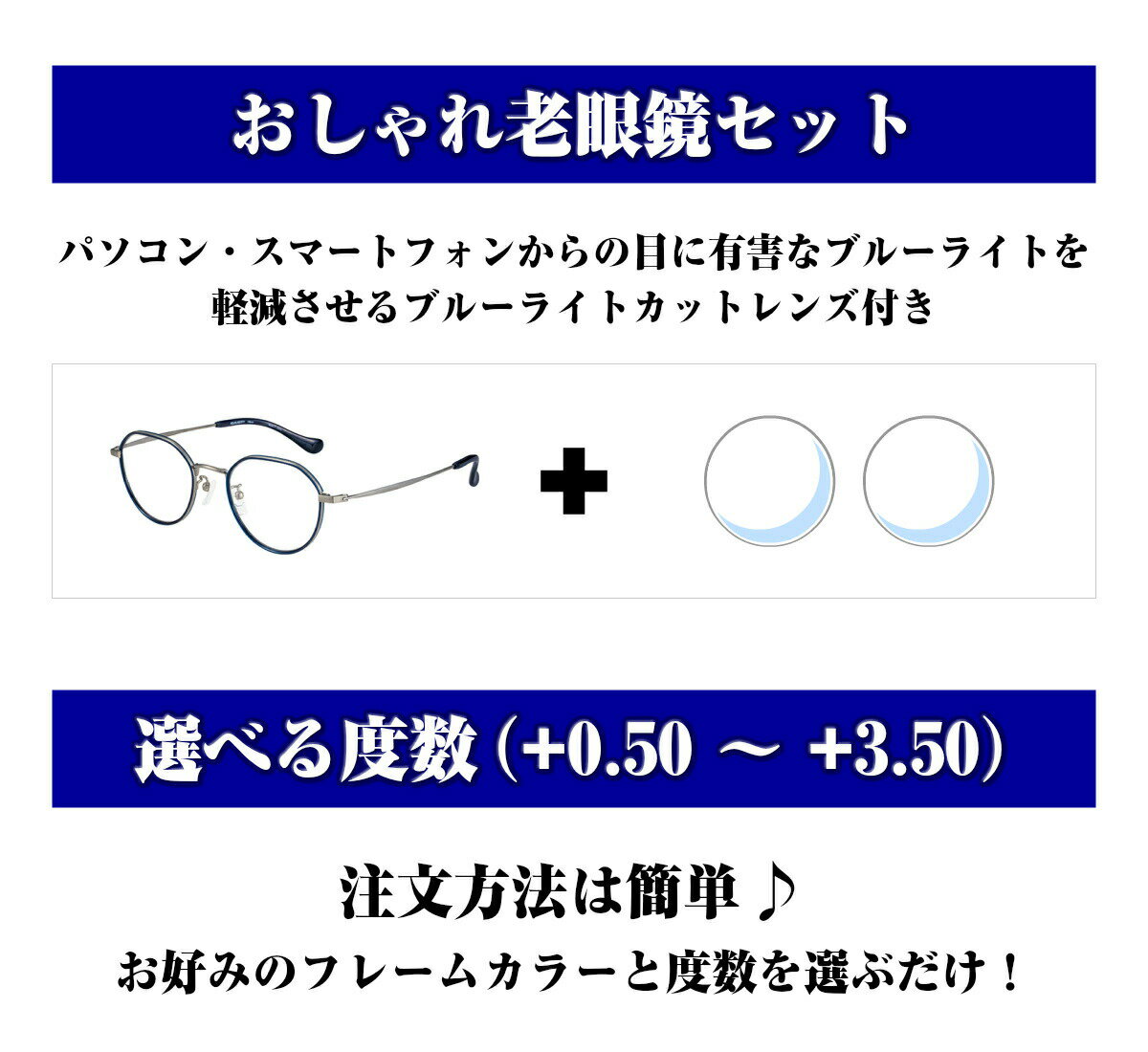 アクリバティ 老眼鏡セット AQ22516 全4色 PC メガネ チタン 日本製 レンズ付き ブルーライトカット UVカット