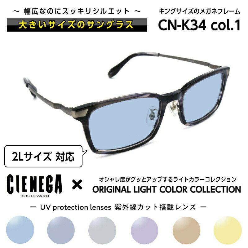 大きいサイズ サングラス ライトカラー シェネガ CIENEGA CN-K34 C-1 メンズ 男性 ビジネス カジュアル ウェリントン