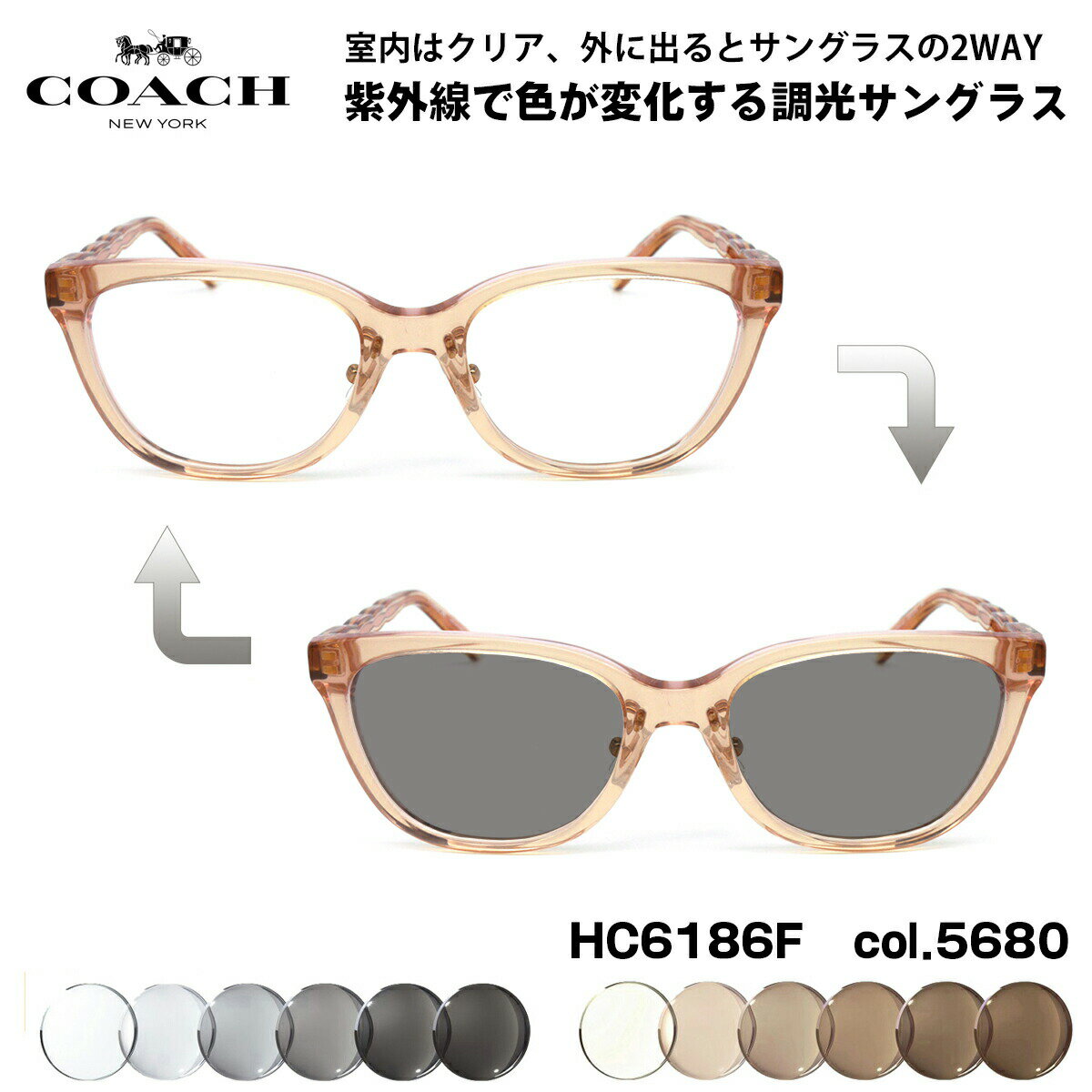 COACH 調光 サングラス HC6186F 5680 53mm アジアンフィット コーチ 国内正規品
