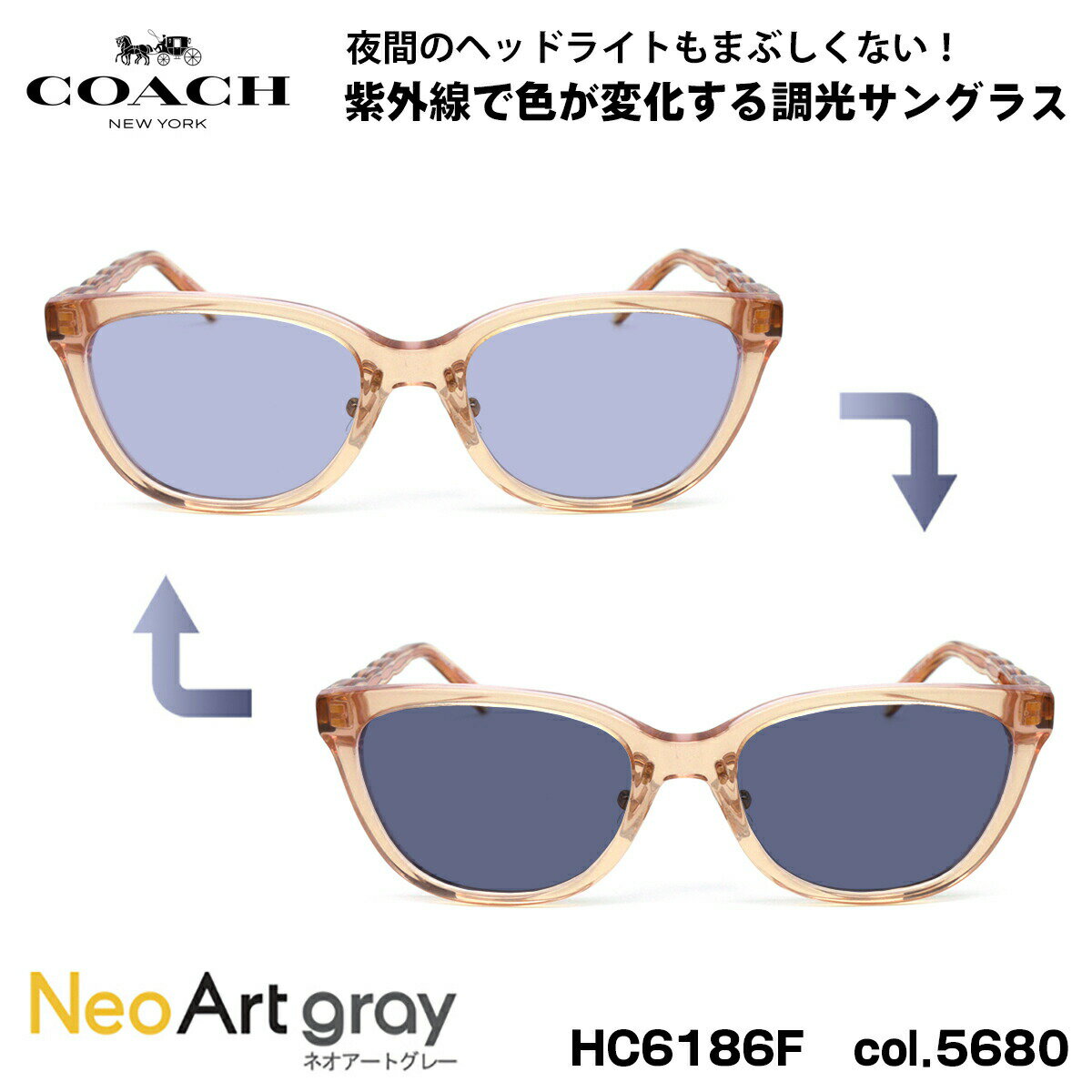 COACH 調光 サングラス HC6186F 5680 53mm アジアンフィット コーチ 国内正規品 ネオアート