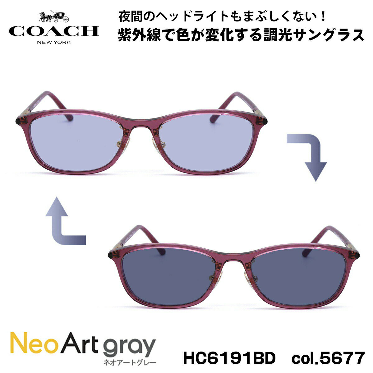 COACH 調光 サングラス HC6191BD 5677 54mm アジアンフィット コーチ UVカット 国内正規品 ネオアート