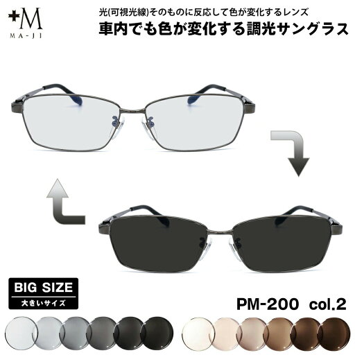 大きいサイズ 可視光調光 サングラス PM-200 col.2 61mm +M プラスエム アートEX UVカット メンズ レディース 大きいサイズ 可視光調光 サングラス PM-200 col.2 61mm +M プラスエム アートEX UVカット メンズ レディース
