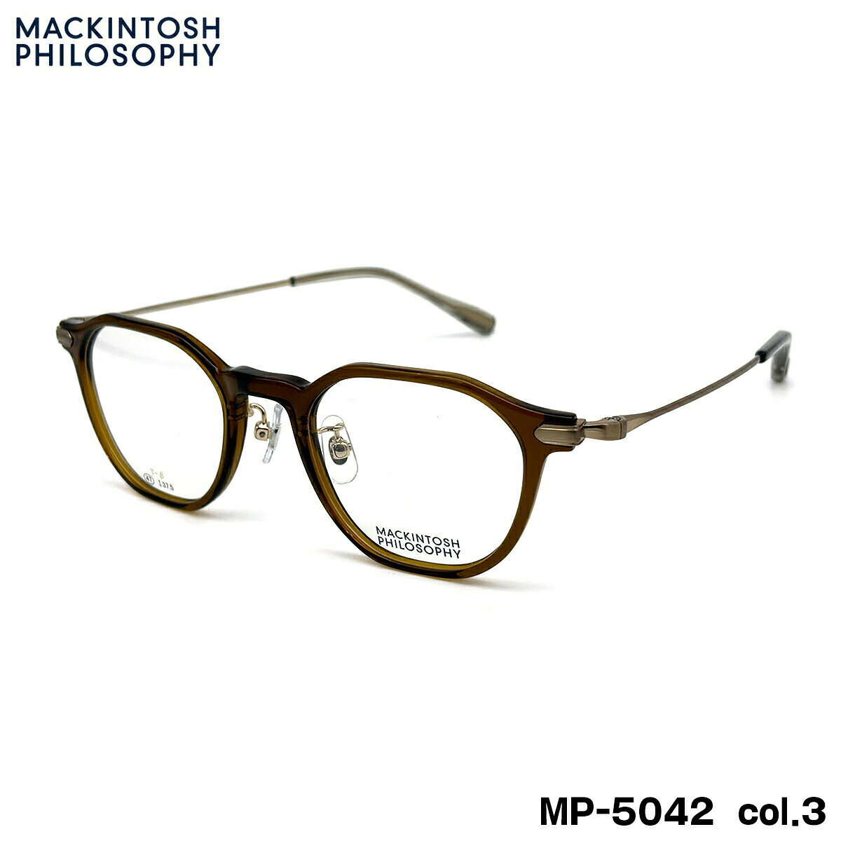 ■ ブランド：MACKINTOSH PHILOSOPHY マッキントッシュ フィロソフィー ■ 型番：MP-5042 col.3 ■ フレームカラー：カーキ / アンティークゴールド ■ フレーム材質：プラスチック / βチタン ■ レンズ：デモレンズ ※ そのままダテメガネとしてはご使用いただけません。ダテメガネをご希望の場合は当ショップ別売のダテレンズと一緒にご注文ください。 ■ サイズ ※SIZE GUIDE画像をご確認ください レンズ横幅　47 mm ブリッジ幅　21 mm テンプル長　146 mm レンズ縦幅　38 mm フレーム幅　142 mm ■ 付属品：当店オリジナルケース ※ 付属品の仕様は予告なく変更になる場合がございます。 ※ 商品の色はモニターにより実物と多少異なる場合があります。