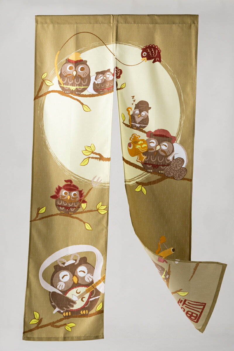 和風暖簾　ふくろう（不苦労）ロングサイズ JFN-60L
