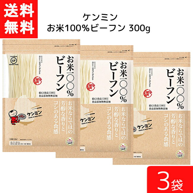 送料無料 ケンミン お米100%ビーフン 300g 3袋 米麺 家庭用 簡単 インスタント お米のめん ノンフライ 食塩 食品添加物不使用