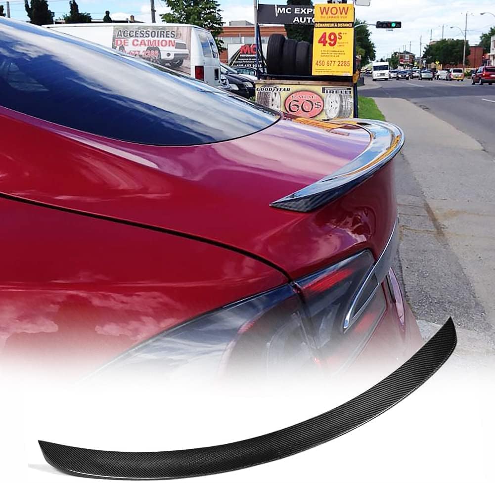 テスラ モデルS用 艶有タイプ カーボン トランクスポイラー タイプ2 リアスポイラー カーボンスポイラー リアウイング 綾織 整流効果 Tesla Model S 2012~2021 リアル カーボン製 carbon fiber