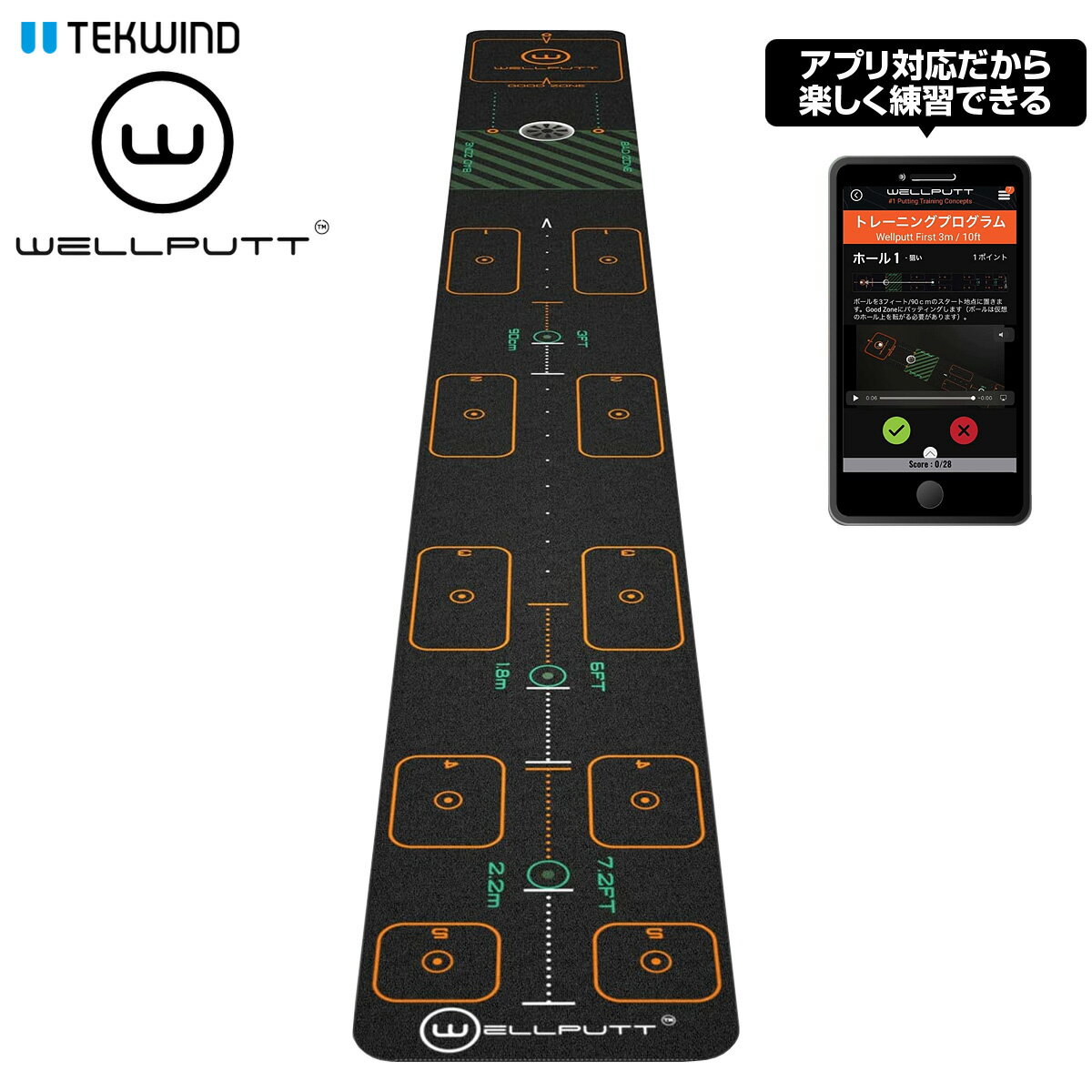 楽天EZAKI　NET　GOLF【5/15 エントリー/抽選で最大100％ポイントバック】 TEKWIND テックウインド日本正規品 Wellputt FIRST 3m BLACK ウェルパット パターマット（パッティング練習マット） 「 WLP-WELLPUTT/FIRST-3M 」 「 ゴルフパター練習用品 」 【あす楽対応】