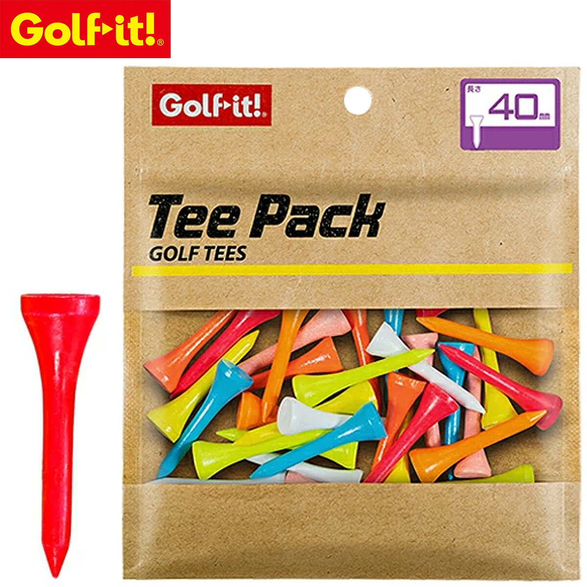 Golfit! ゴルフイット ライト 正規品 TEE PACK ティーパック ウッドティー 40 ネオン 2024モデル 「 全..