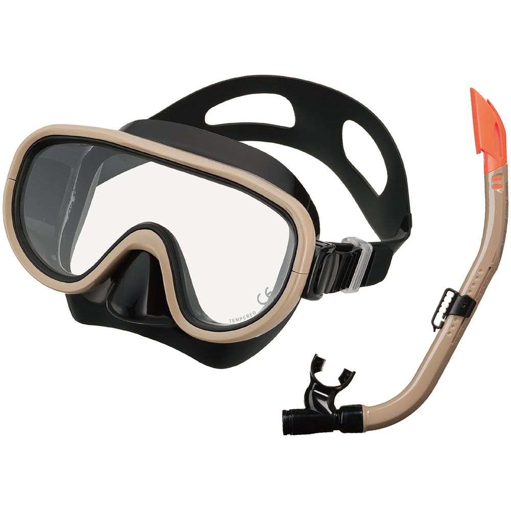 リーフツアラー シリコーン製 マスク&弁付きWガードシュノーケル 大人用2点セット ブラックタン