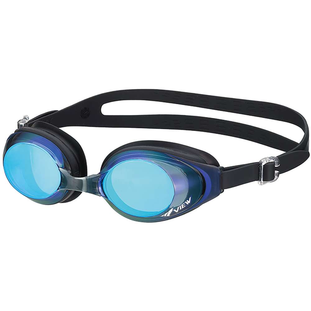 ビュー フィットネス用ワイドレンズゴーグル ミラータイプ ブラック×ブルー