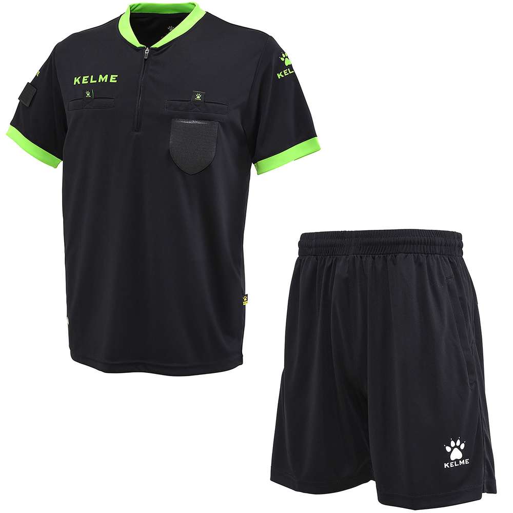 ケレメ レフリーシャツ&パンツセット ブラック×ネオングリーン