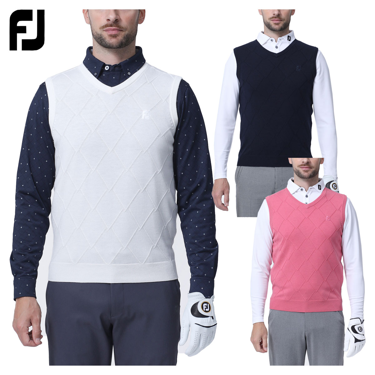 フットジョイ FOOTJOY ゴルフウエア メンズ ベスト 「 FJ-F23-M02 」 ケーブル アーガイル Vネック 2023秋冬モデル 【あす楽対応】