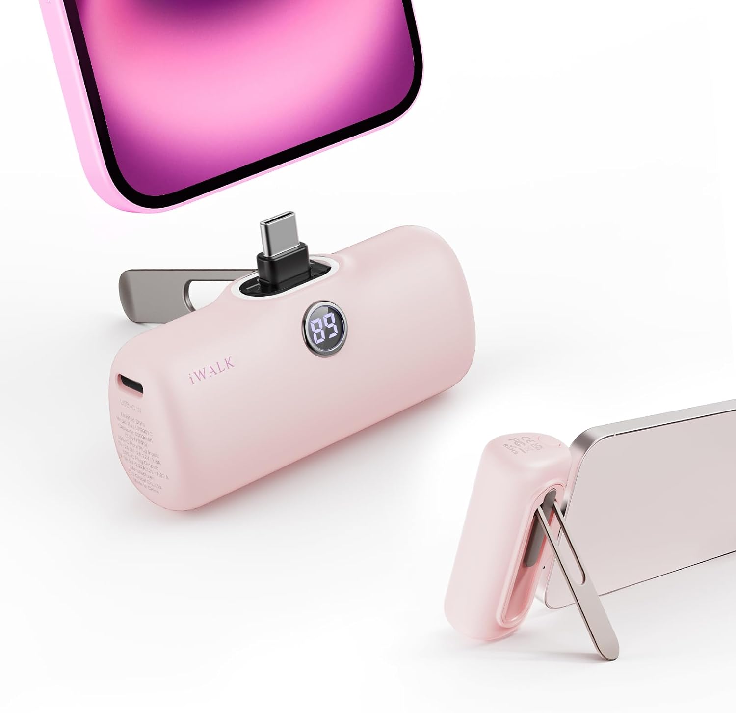 iWALK急速充電モバイルバッテリー 軽量コンパクト・角度調整可能なスタンド付き・PD 20W急速充電対応・5000mAh大容量モバイルバッテリー・USB Type-C内蔵・旅行や機内持ち込みに最適・iPhone 16/16 Pro Max/15、iPad、AirPods、Android対応 送料無料
