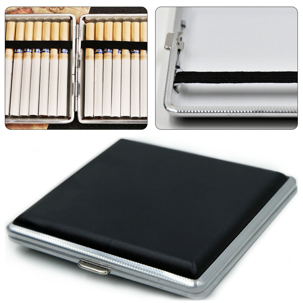 【期間限定セール】 シガレットケース 20本まで収納可 シルバー ブラック レザー 金属 シンプル 革 黒 銀 手巻き メンズ レディース レギュラーサイズ た...