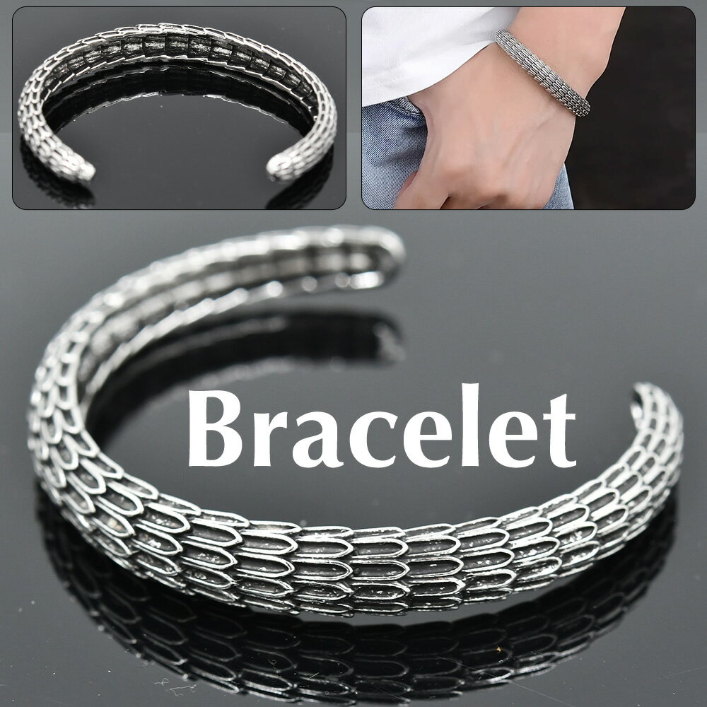 竜尾 バングル C字型 ドラゴン シルバー 合金 硬質 銀 腕輪 アンティーク調 カフブレスレット カジュアル アクセサリー ユニセックス レディース メンズ