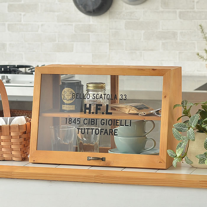 【2000円以上の商品ほぼ送料無料！】 HUGO ショーケース L ガラスケース カウンター上収納 ディスプレイケース 飾り棚 ラック 木製 ガラス ヴィンテージ風 カフェ 引き戸 キッチン 収納 レトロ DIY キッチンカウンター ミニショーケース スパイスラック おしゃれ 小家具のサムネイル