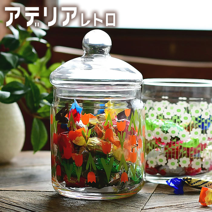 【25日はポイント最大10倍祭♪】アデリアレトロ ボンボン入れ680 昭和レトロ かわいい おしゃれ 駄菓子 容器 キャニスター 保存容器 ズーメイト おとぎ話 花の輪 ガラス 大きめ 野ばな コレック 風船 マスカレード ラプソディー aderia retro 石塚硝子