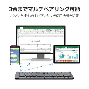 iPad キーボード Bluetooth キーボード 折りたたみ 超軽量 薄型 レザーカバー ワイヤレス キーボード USB 薄 IOS/Android/Windows に対応 タブレット スマホ スタンド付 日本語説明書