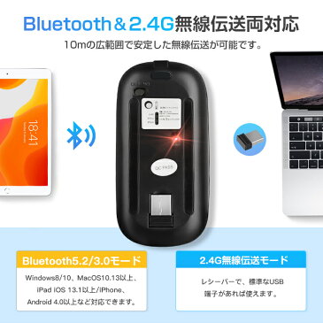 2021最新版 ワイヤレスマウス Bluetooth5.2 マウス 充電式 超薄型 静音 2.4GHz 無線 7色ライ付 3DPIモード 光学式 無線マウス 高精度 軽量 最大90日持続 パソコン PC/iPad/Mac/Windows/Laptopに対応 運び便利 オフィス 旅行 出張 在宅勤務 おしゃれ かわいい