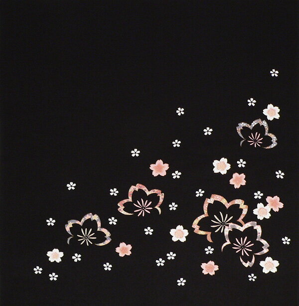 \5%OFFクーポン配布中/風呂敷 約70cm ちりめん 二巾 昼夜桜 縮緬 友禅 ふろしき 黒 レーヨン100% 名入れ可 日本製 おしゃれ 和柄 一升餅 一生餅 1歳 誕生日 重箱用 風呂敷専門店 お土産 ギフト むす美 メール便 送料無料 バレンタイン 2021