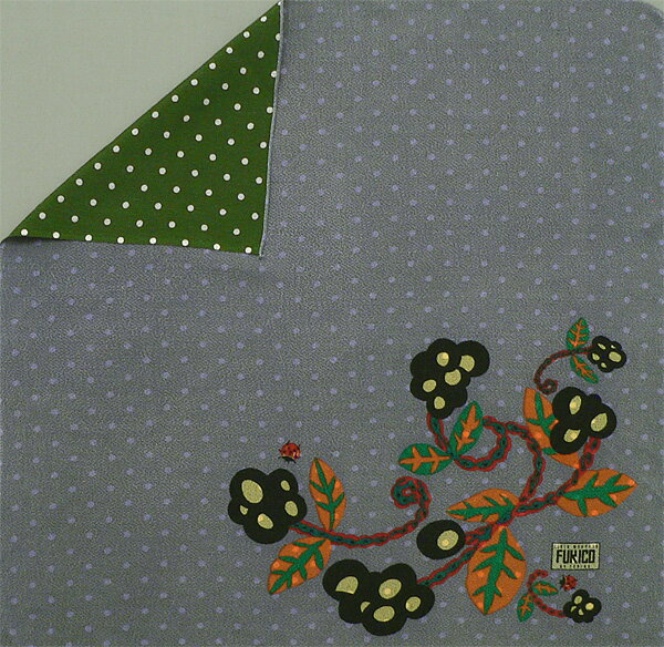 \5%OFFクーポン配布中/風呂敷 約70cm ちりめん 二巾 FUKICO 両面染 縮緬 友禅 ふろしき 花とてんとうむし ブルー/グリーン レーヨン100% 名入れ可 日本製 おしゃれ 一升餅 一生餅 1歳 誕生日 重箱用 風呂敷専門店 メール便 送料無料 バレンタイン 2021