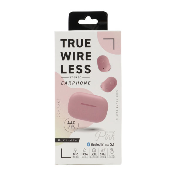 ワイヤレスイヤホン 国内メーカー品 トゥルーワイヤレス トゥルーワイヤレスイヤホン ステレオイヤホン イヤホンマイク 完全ワイヤレスイヤホン 音楽試聴 通話可能 コンパクト ピンク 可愛い オシャレ