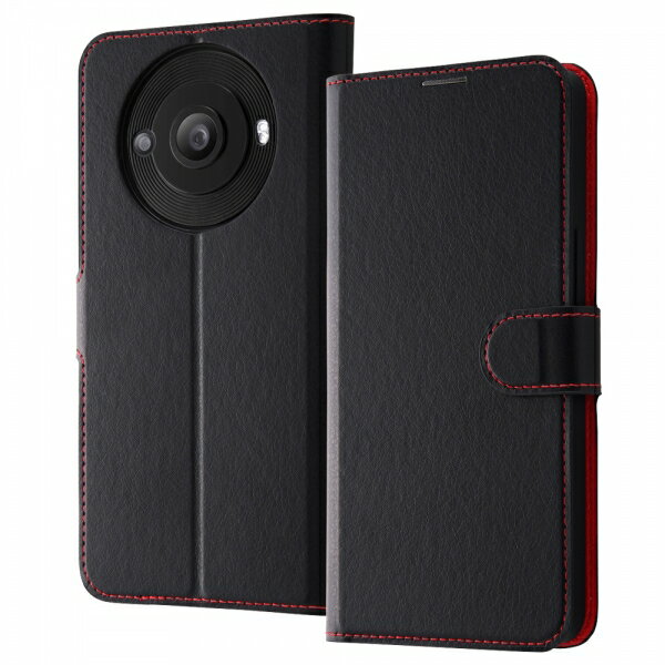 AQUOS R8 pro 国内メーカー品 ケース カバー AQUOSR8pro アクオスアールエイトプロ 携帯ケース 耐衝撃 手帳型レザーケース シンプル マグネット ブラック/レッド かわいい おしゃれ docomo ドコモ softbank SH-51D アンドロイド