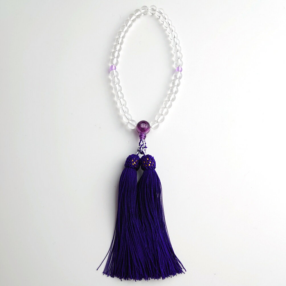 お数珠 善光寺 ご公許 梵字入り 片手用 正絹 白クリスタル 日本製 大阪泉州