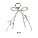 【BanchaBancha スニーカーデコレーション パール&スウィートリボン ツイン】シューズアクセサリー パンプス 靴紐 レディース キーホルダー ストラップ 紐 パーツ チャーム 装飾 ワンポイント アレンジ ファッション 雑貨 おしゃれ かわいい 韓国 セール|詳細画像